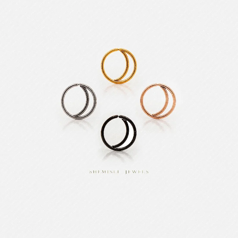 stackable rings for women -Crescent Moon Nose Ring, No Hinge, Bend to Open, Double Nose Hoop, 20 or 18ga, 8 or 10mm Solid G23 Titanium SHEMISLI SH560 SH561 SH562 SH563