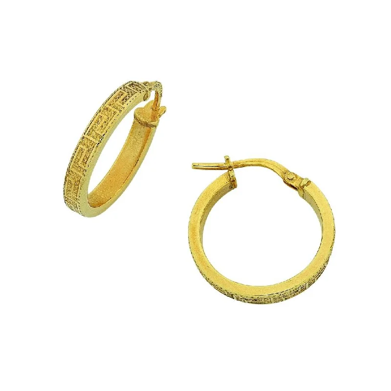 bridal hoop earrings for women -9ct Yellow Gold Silver Infused Greek Hoop Earrings 15mm