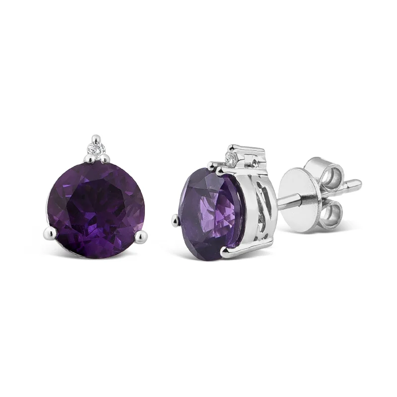 pearl earrings for women -Amethyst & Diamond Set Stud Earrings