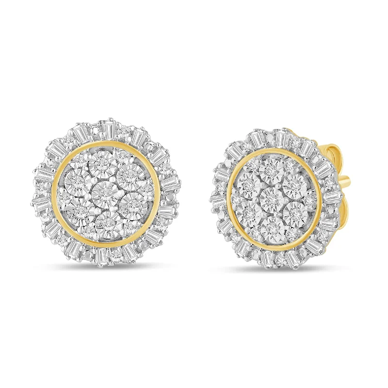 crystal drop earrings for women -Bezel Surround Stud Earrings with 1/4ct of Diamonds in 9ct Yellow Gold