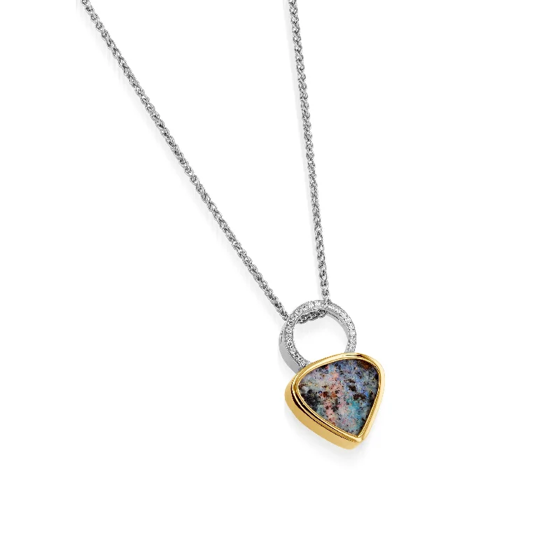 dainty gold necklaces for women -Signature Boulder Opal and Diamond Pendant Necklace