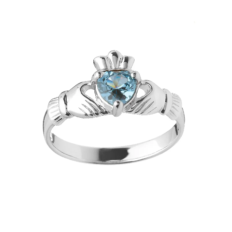 classic wedding rings for women -Sterling Silver March Birthstone Claddagh Ring