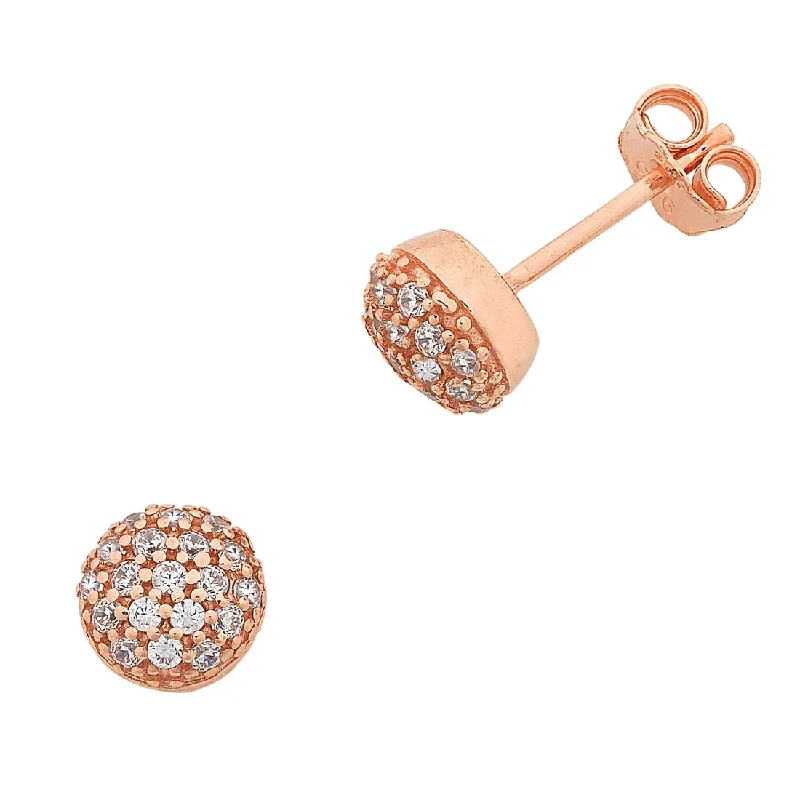 colorful earrings for women -9ct Rose Gold Silver Infused Cubic Zirconia Round Stud Earrings