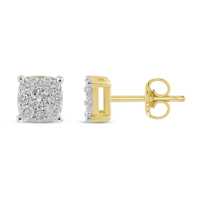 trendy drop earrings for women -Composite Stud Earrings with 0.30ct of Diamonds in 9ct Yellow Gold