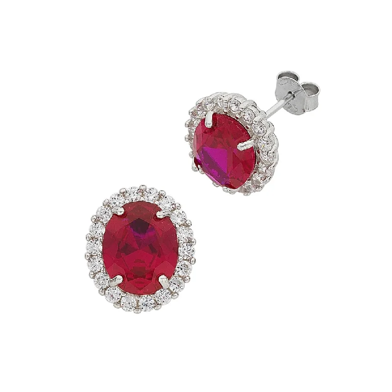 bold stud earrings for women -July Birthstone Sterling Silver Dark Pink Cubic Zirconia Earrings