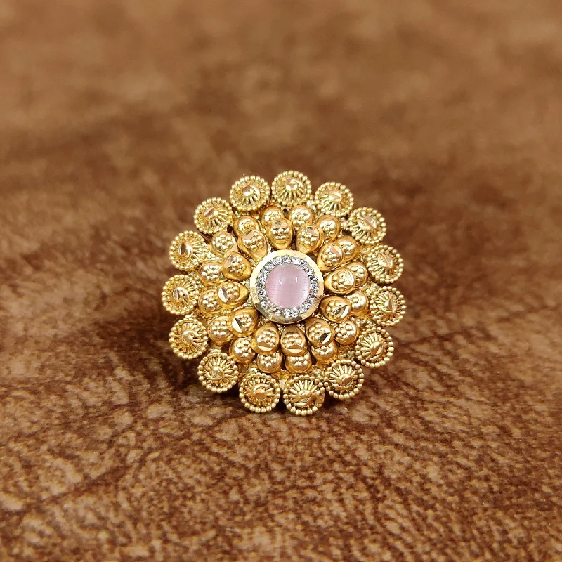 simple wedding bands for women -PINK ANTIQUE GOLD PATTERN ADJUSTABLE COCKTAIL RING