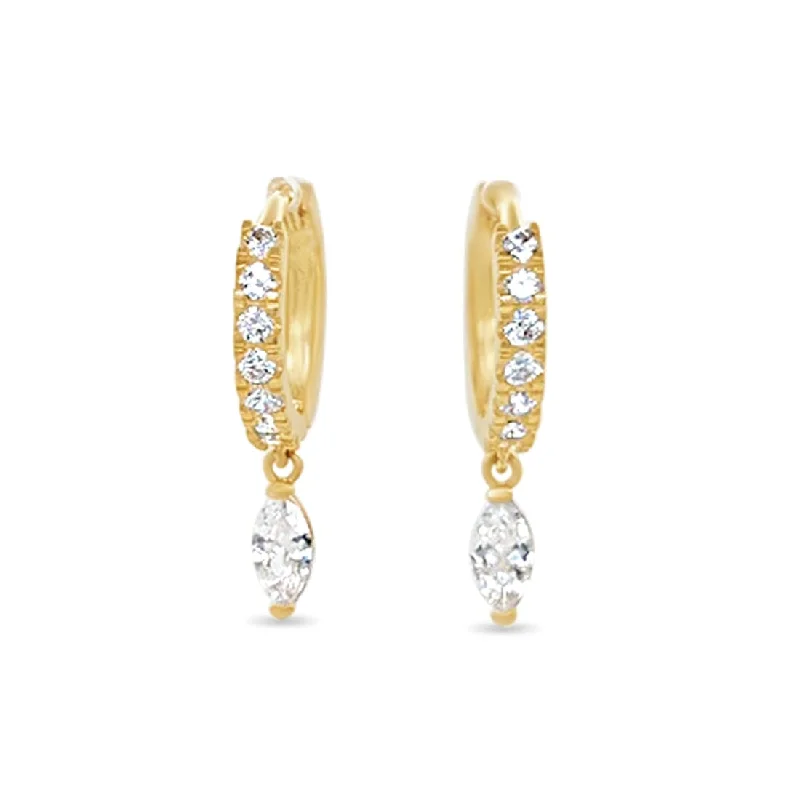 evening earrings for women -Hoop Drop Earrings with Cubic Zirconia in 9ct Yellow Gold