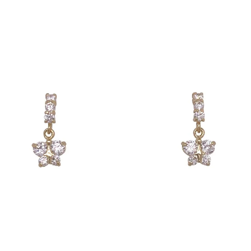 luxury gemstone earrings for women -Children's 9ct Yellow Gold Cubic Zirconia Butterfly Drop Earrings