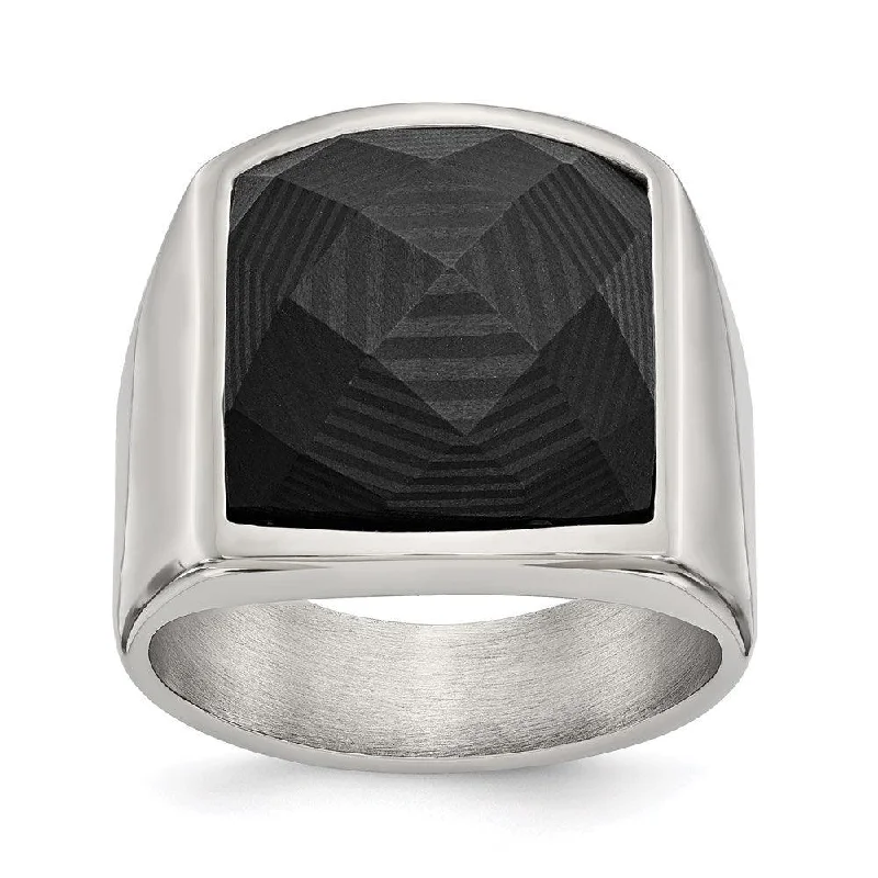 classic wedding rings for women -Stainless Steel Polished with Solid Black Carbon Fiber Ring