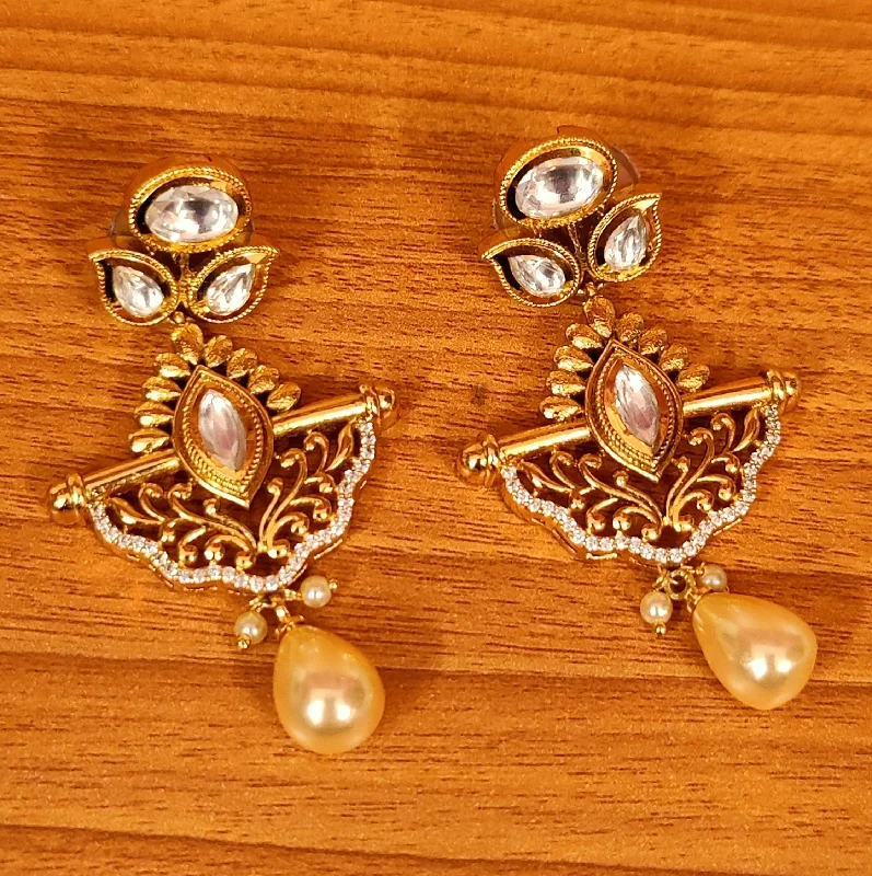 classic pearl earrings for women -KUNDAN POLKI CZ STUDDED PEARL EARRINGS