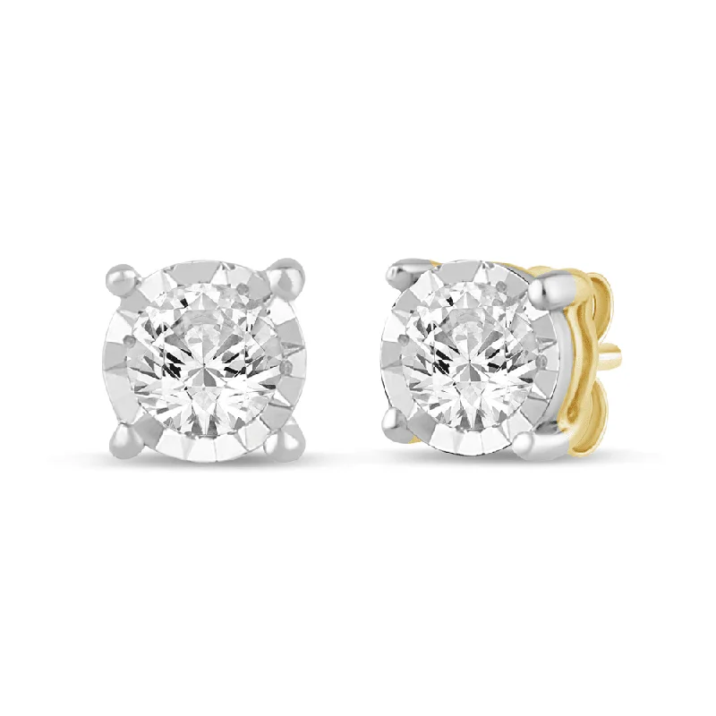 minimalist earrings for women -Solitaire Miracle Stud Earrings with 0.05ct of Diamonds in 9ct Yellow Gold