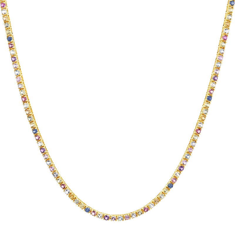 simple gold necklaces for women -Rainbow Gemstone Tennis Necklace