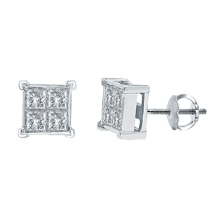 pearl earrings for women -Cluster Stud Earrings with 1.15ct of Diamonds in 14ct White Gold