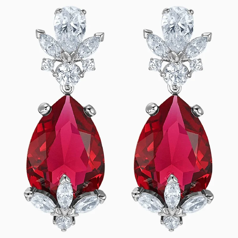 silver dangle earrings for women -Swarovski Lousion Red Drop Earrings