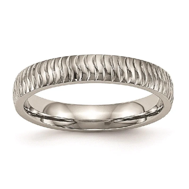 silver statement rings -Stainless Steel Polished Textured Ring