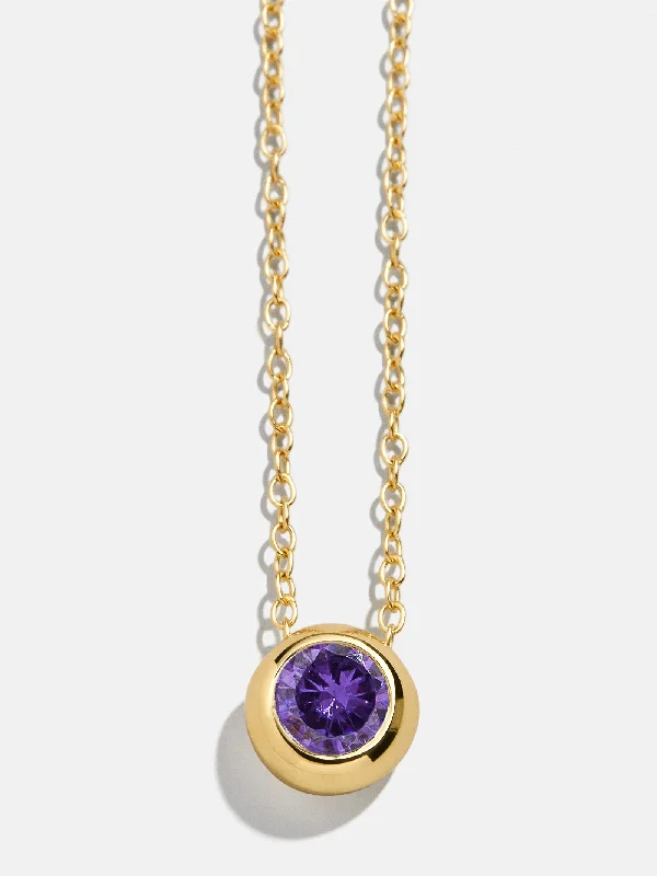 sparkling diamond necklaces for women -18K Gold Birthstone Pendant Necklace - Amethyst