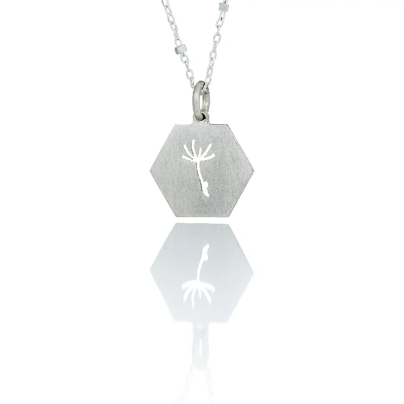 chunky necklaces for women -Dandelion Hexagonal Silver Necklace