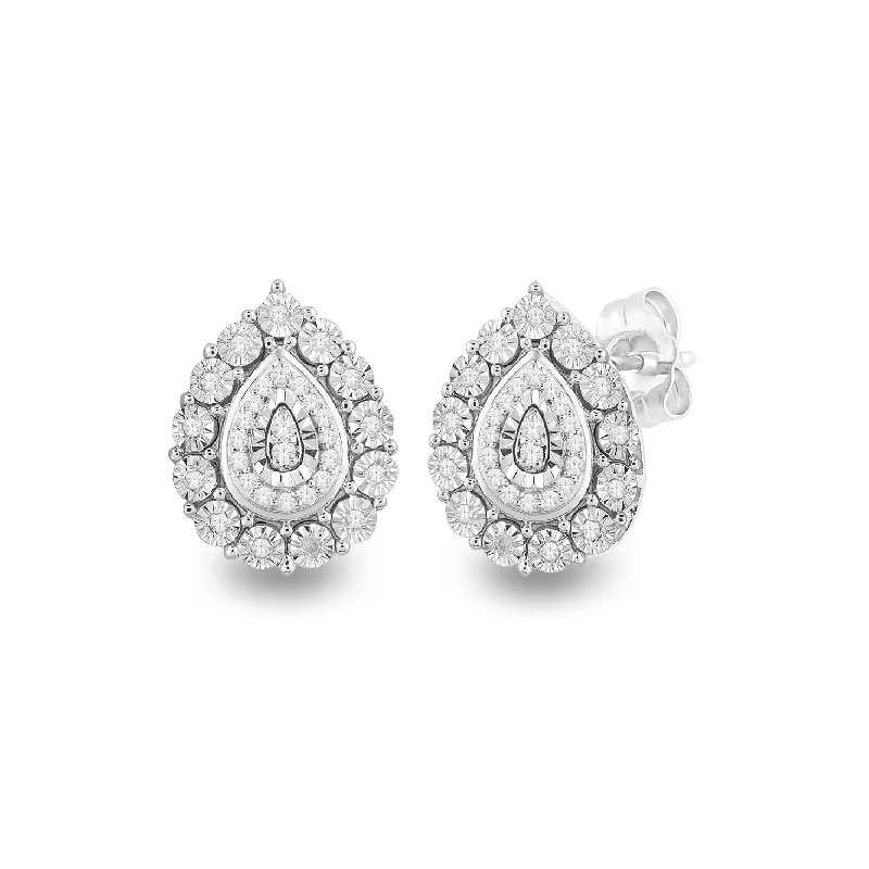 chic drop earrings for women -Sterling Silver Pear Shaped Earrings with 0.20ct of Diamonds