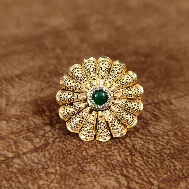 unique gold rings for women -EMERALD ANTIQUE GOLD LOOK COCKTAIL ADJUSTABLE RING