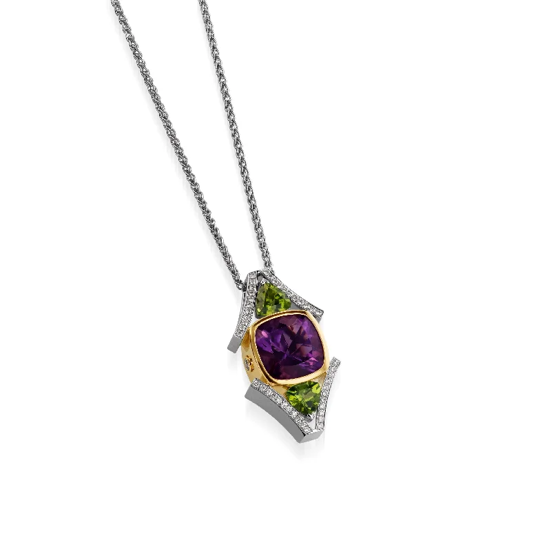 moonstone necklaces for women -Signature Amethyst, Peridot, and Pave Diamond Pendant Necklace