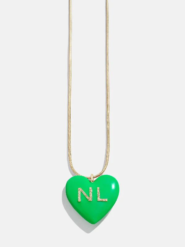 crystal drop necklaces for women -Custom Initial Enamel Heart Pendant Necklace - Bright Green