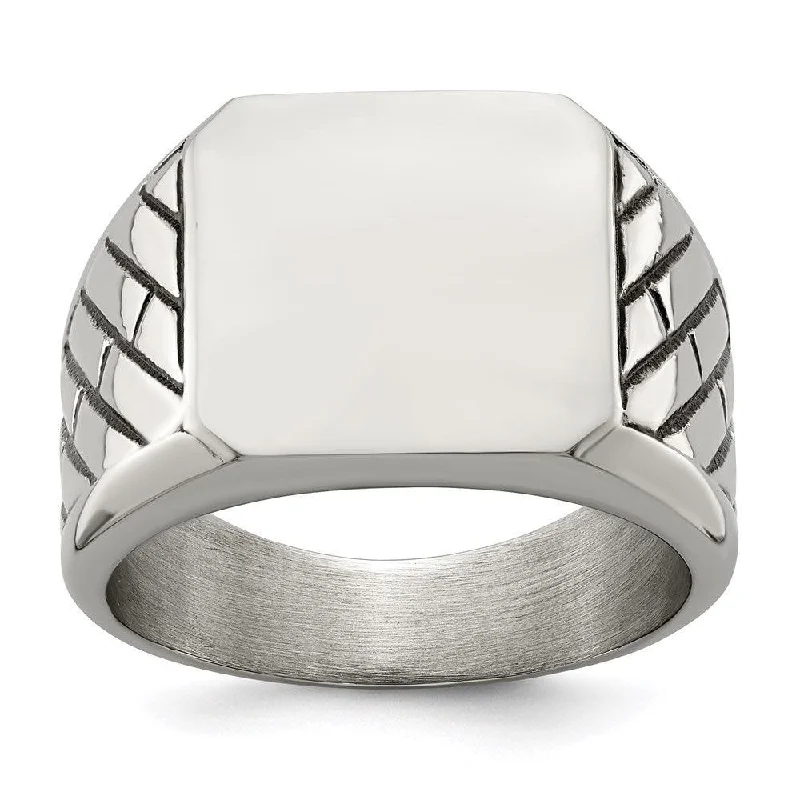 titanium rings for women -Stainless Steel  Polished with Black Enamel Signet Ring