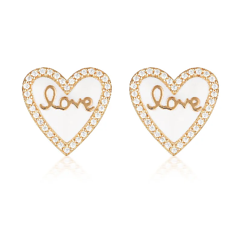 gemstone stud earrings for women -GEORGINI REFLECTION ENAMEL LOVE HEART STUD EARRINGS ROSE GOLD