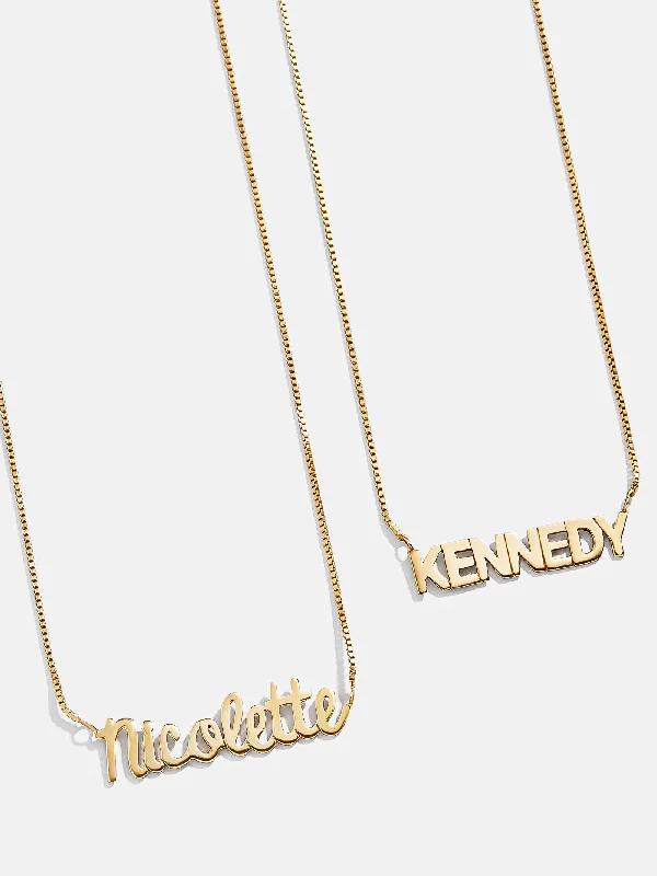 bridal necklaces for women -18K Gold Box Chain Custom Nameplate Necklace - Gold