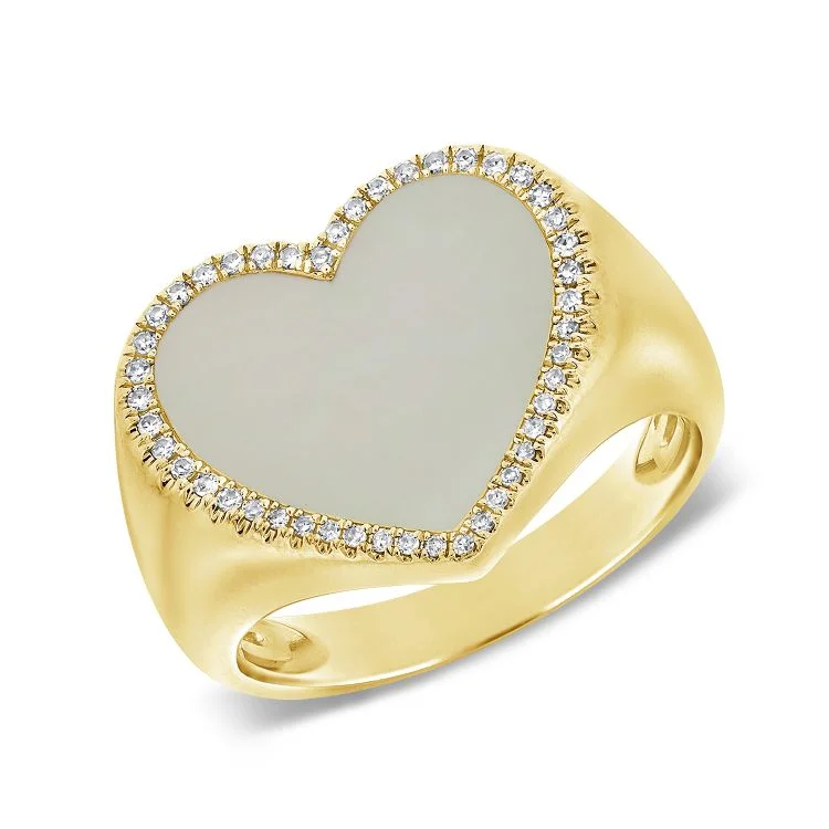 luxury rings for brides -14K GOLD DIAMOND MOTHER OF PEARL JUMBO HAILEY RING