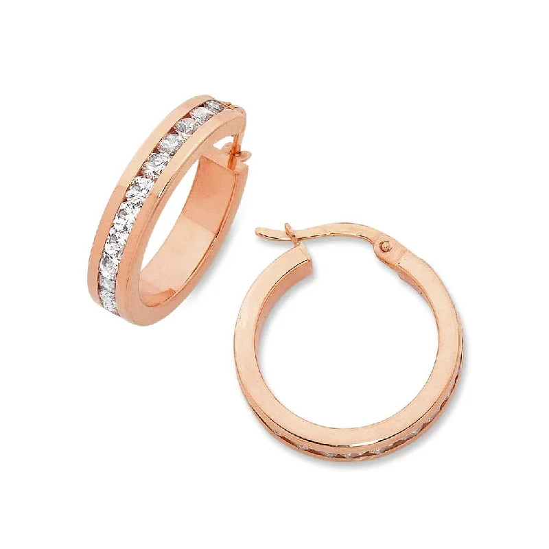 fun earrings for women -9ct Rose Gold Silver Infused Cubic Zirconia Hoop Earrings