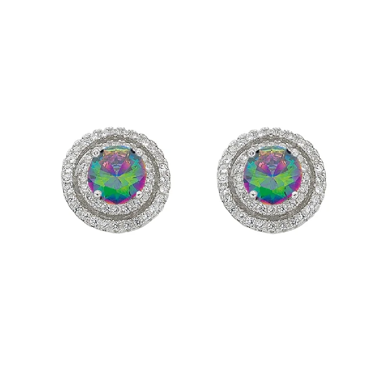 big statement earrings for women -June Birthstone Sterling Silver Mystic Cubic Zirconia Halo Earrings