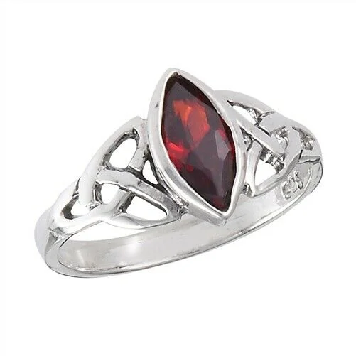 cocktail rings for women -Sterling Silver Celtic Ring with Synthetic Garnet