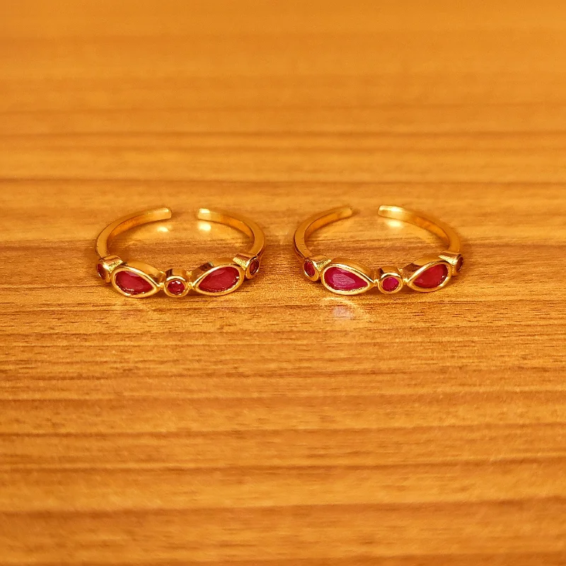 vintage diamond rings -RUBY STUDDED GOLD PLATED ADJUSTABLE TOE RING