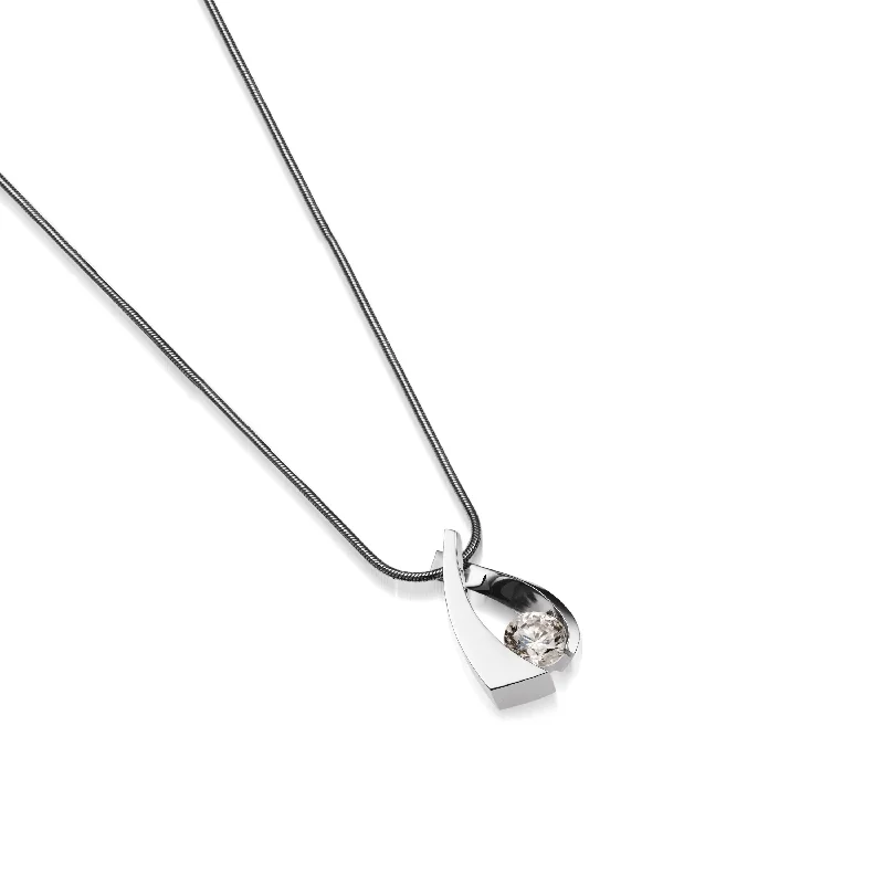 engraved silver necklaces for women -Oyster Small Solitaire Diamond Pendant Necklace