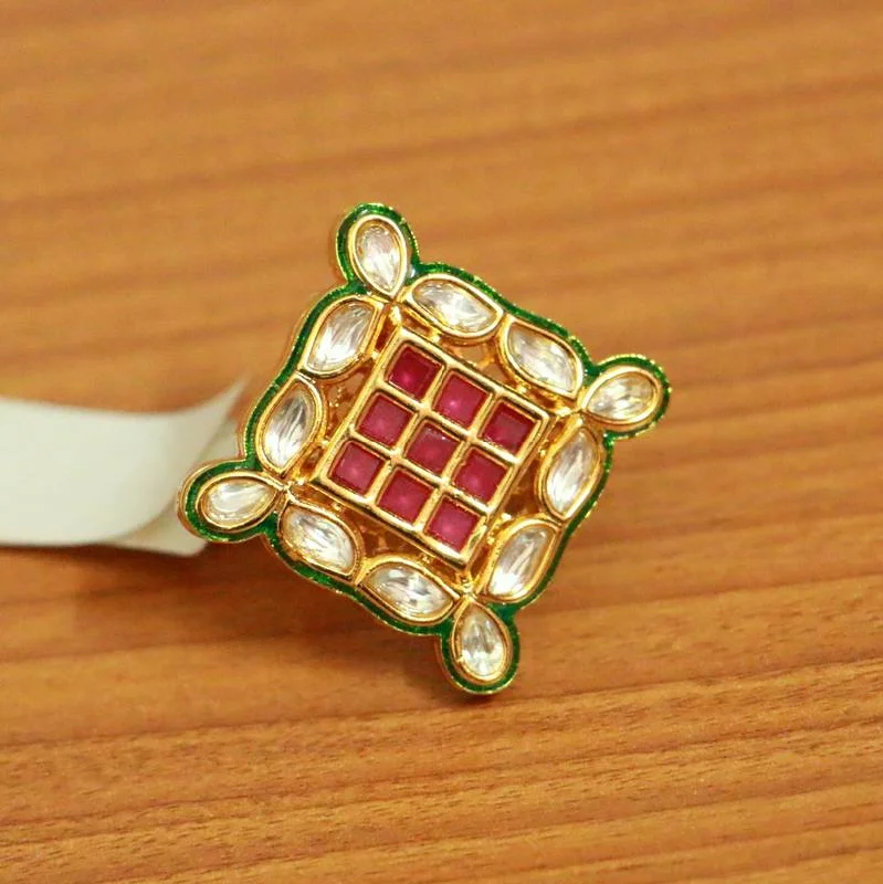 diamond rings for brides -RUBY STONE UNCUT KUNDAN POLKI COCKTAIL RING