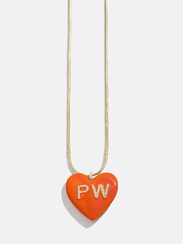 trendy choker necklaces for women -Custom Initial Enamel Heart Pendant Necklace - Orange