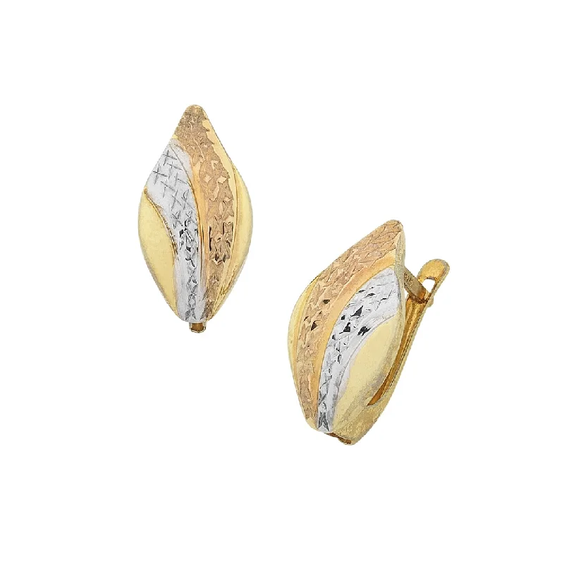 hoop earrings for women -9ct Yellow Gold Silver Infused Two Tone Leaf Earrings