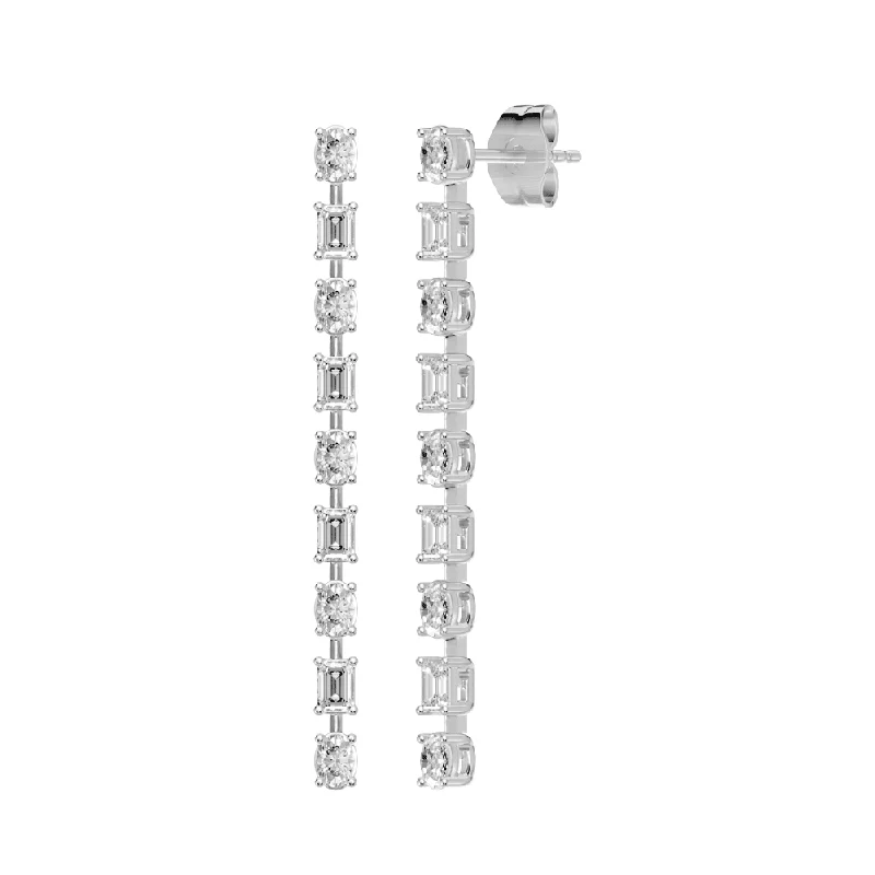 luxury drop earrings for women -Oval and Emerald Cut Drop Stud Earrings with 1.50ct of Laboratory Grown Diamonds in Platinum and Sterling Silver