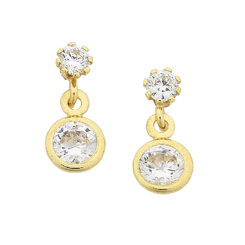 modern earrings for women -9ct Yellow Gold Silver Infused Double Circle Drop Cubic Zirconia Earrings