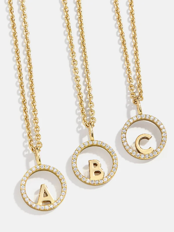 gemstone necklaces for women -18K Gold Floating Initial Necklace - Gold/Pavé