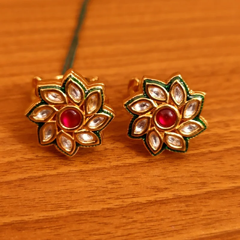 fashion cocktail rings -RUBY KUNDAN POLKI FLOWER LOOK ADJUSTABLE TOE RINGS