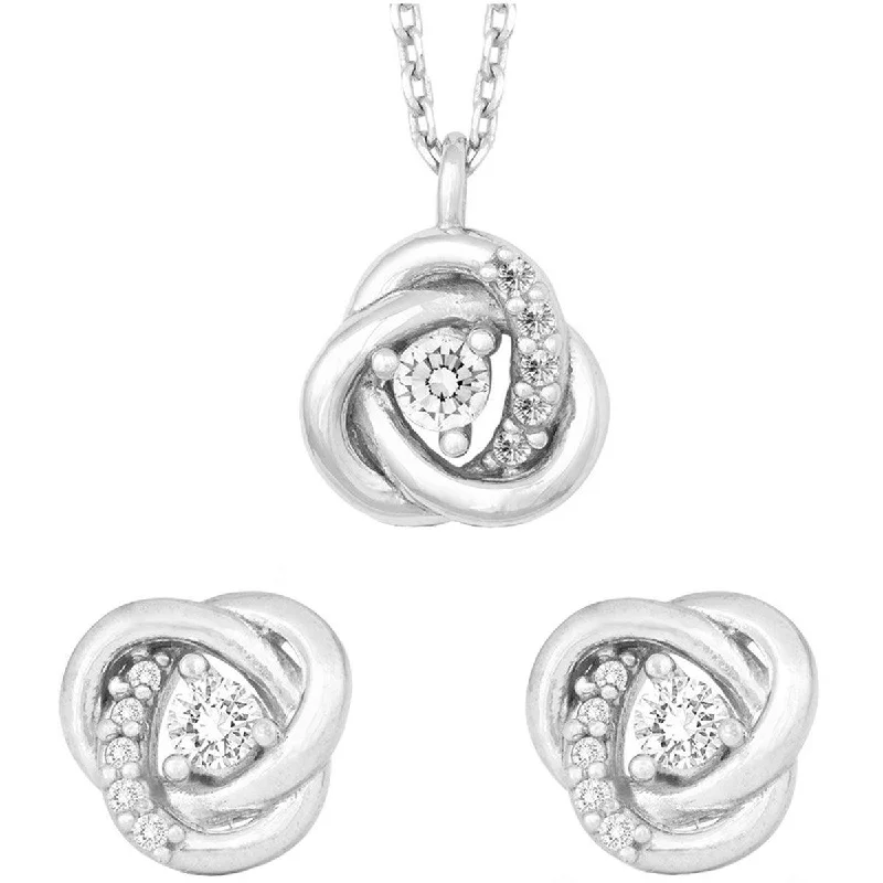 zodiac necklaces for women -Classic Women's Necklace and Earrings Set - Sterling Silver CZ Stone Knot | HS-5212