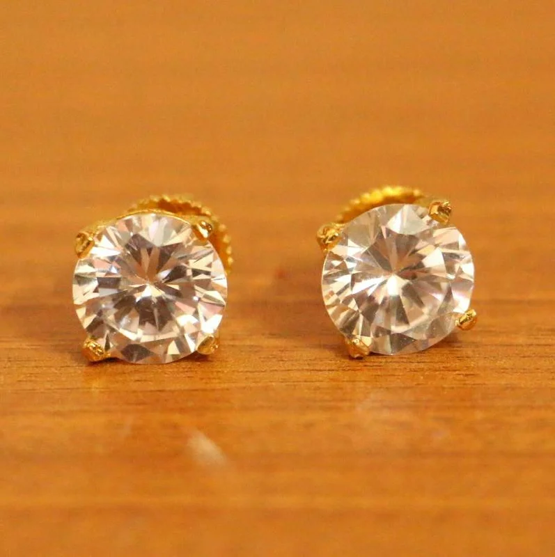 elegant gemstone earrings -Solitaire Look Gold Plated American Diamond Studs