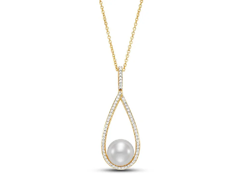 delicate diamond necklaces for women -18KYG 0.26CTW 9-9.5MM PEARL OPEN-STYLE DROP PENDANT NECKLACE