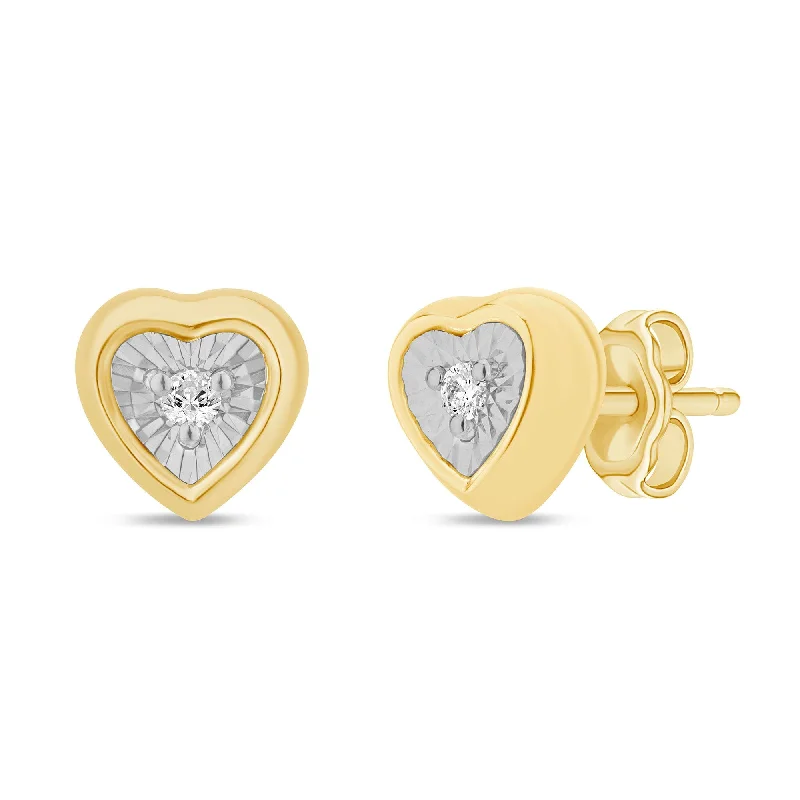 rhinestone earrings for women -Diamond Set Miracle Surround Heart Stud Earrings in Yellow Gold