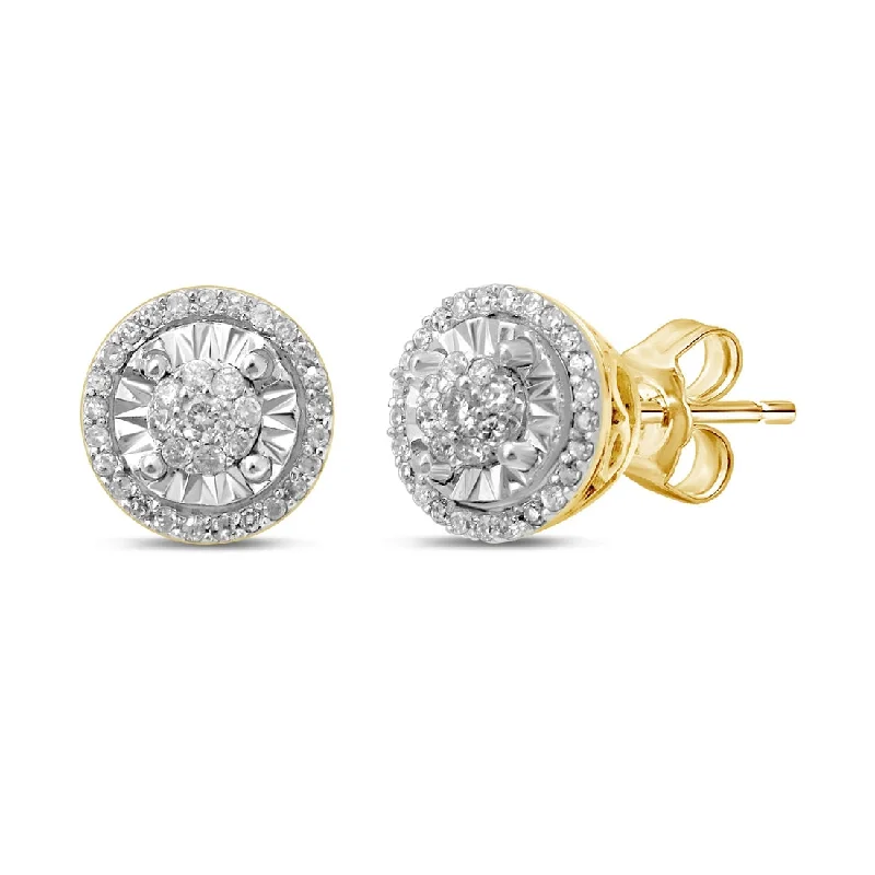 silver earrings for women -Limited Edition 9ct Yellow Gold 0.25ct Diamond Halo Stud Earrings