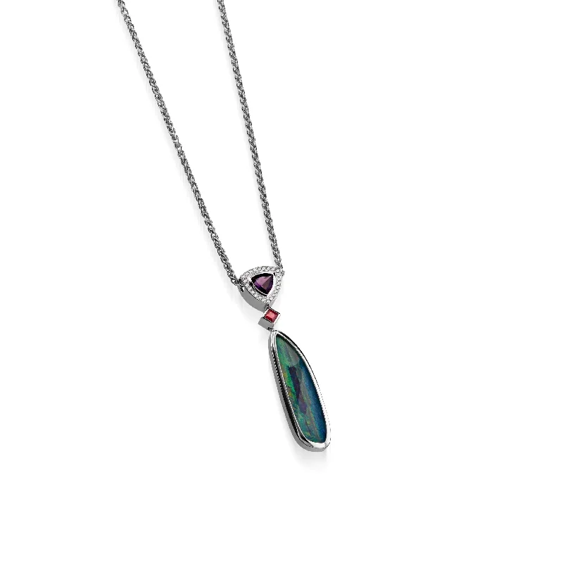 layered gemstone necklaces for women -Signature Opal, Amethyst, Ruby, and Diamond Pendant Necklace