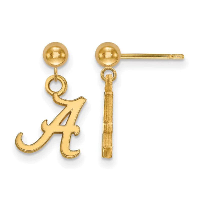 personalized earrings for women -14k Gold Plated Silver University of Alabama Ball Dangle Earrings