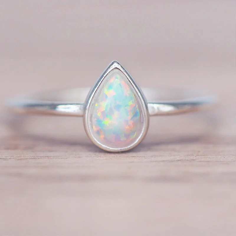 eternity rings for couples -Dainty Tear Drop Opal Ring