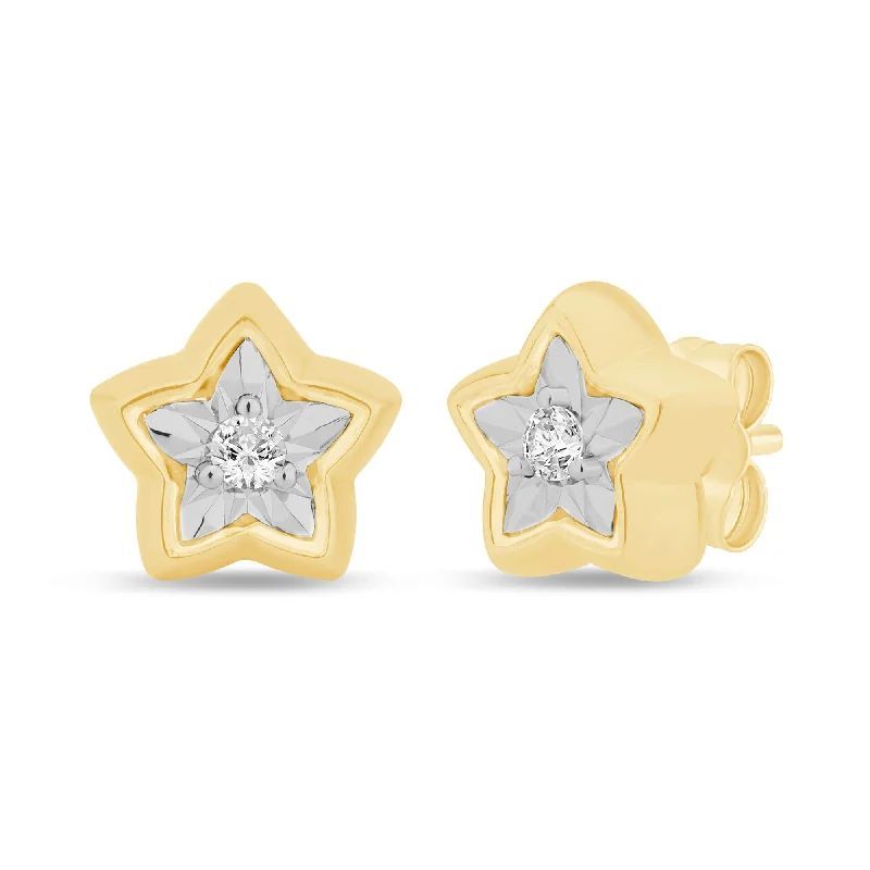 gold drop earrings for women -Diamond Set Miracle Surround Star Stud Earrings in Yellow Gold